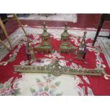 Firedogs and decorative Victorian ormolu fire front