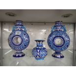 3 blue & white vases