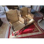 Pair of good quality oak & bergère barley-twist armchairs