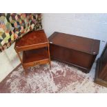 Oak blanket box & 2 tier table