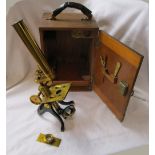 A good late 19th/early 20th century brass monocular microscope by A. Franks of Manchester