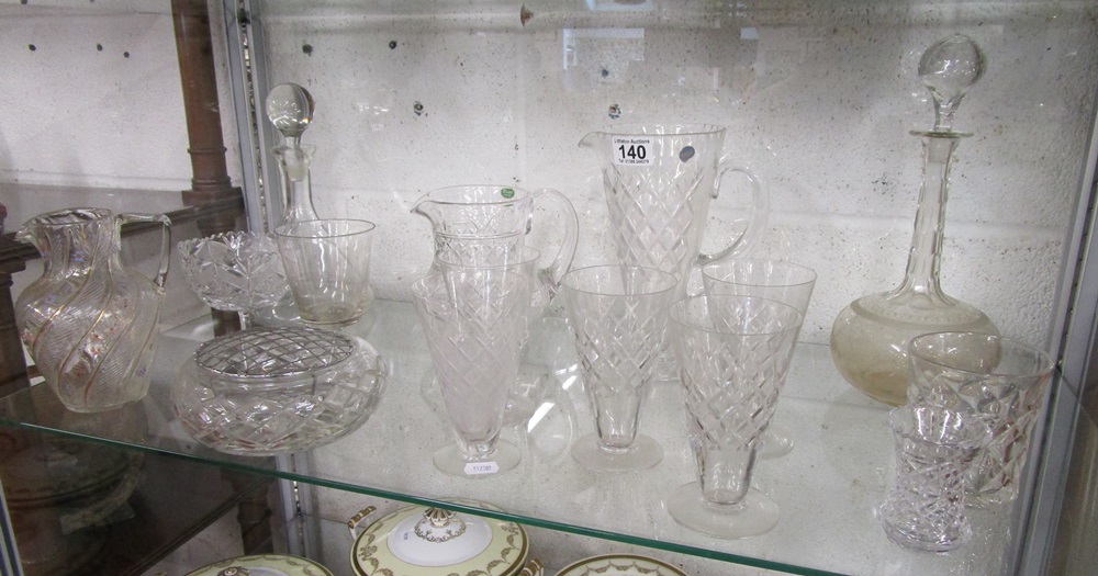 Shelf of glass to include Stuart Crystal