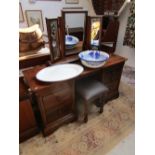 Large mahogany dressing table, mirror & stool