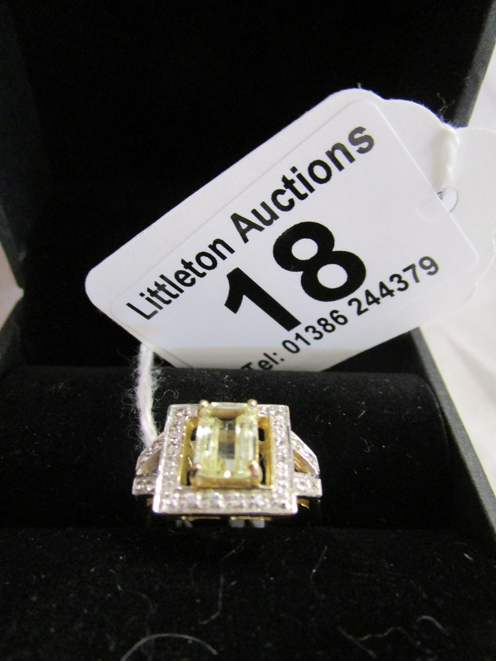 Gold square Imperial topaz and diamond ring