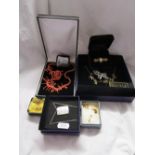 Box of quality costume jewellery to include silver & coral
