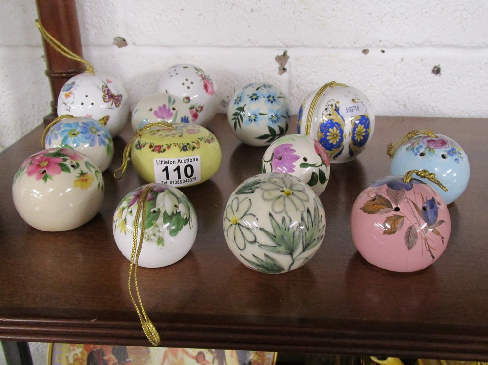 Collection of 13 ceramic pomanders