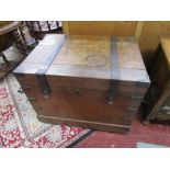 Oak and metal banded chest