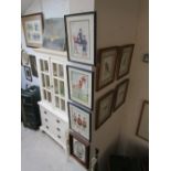 3 military prints and Spode ship picture