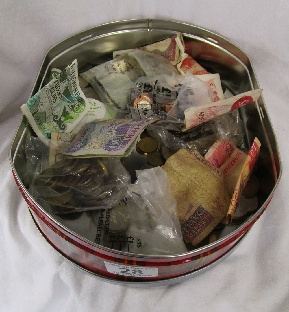 Tin of coins & bank notes