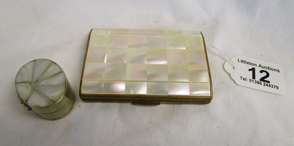 Pill box & compact inlaid with mother of pearl