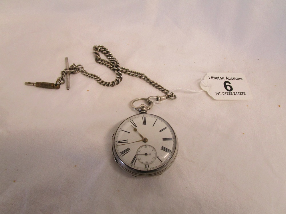 Silver pocket watch with hallmarked silver Albert chain