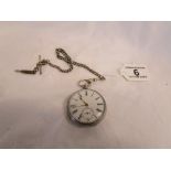 Silver pocket watch with hallmarked silver Albert chain
