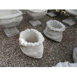 Small pair of 'sack' stone planters