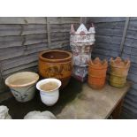 3 chimney pots & 3 Oriental themed planters