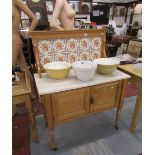 Victorian pine tile-back washstand