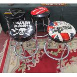 4 retro chrome stools - Rock band themes including Sex Pistols & The Clash