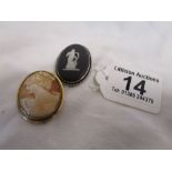 Victorian cameo brooch with a Wedgwood brooch