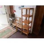 Pair of chairs, stool, table and wooden rack