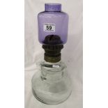 Oil lamp with lilac glass shade