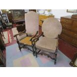 2 Cromwellian style bergere armchairs