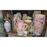 Shelf of vases etc