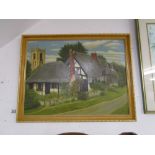 Oil on board - 'Ten Penny Cottage' Welford-on-Avon