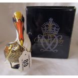 Boxed Royal Crown Derby Brown Pelican paperweight with silver stopper