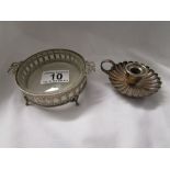 Silver & glass lined pin dish & silver candle holder