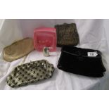 4 vintage purses & 'Coty' silver plated box