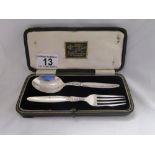 Boxed silver knife & spoon