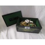 Lidded box of costume jewellery etc