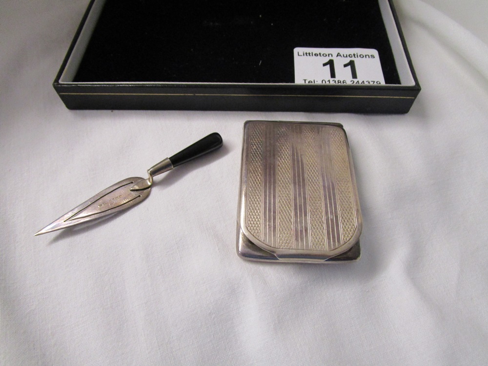 Small silver case & silver trowel