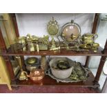 2 shelves of brass and copper