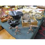 Scales, silver plate, firedogs etc