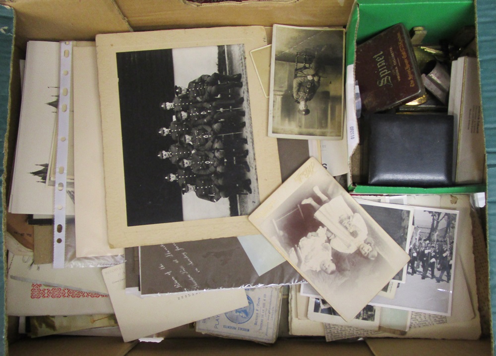 Large box of war photographs, memorabilia etc