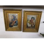 Pair of oils under glass - Old lady & gent