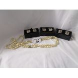 Large string of faux pearls & 3 sets of cufflinks