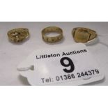 3 rings, 2 hallmarked gold