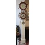 2 circular wall clocks & Grandmother clock