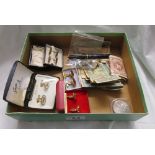 Box of collectables to include bank notes, cufflinks etc.