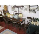 Large cast iron & wooden dining table with 6 chairs