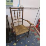 Elm & wicker seated armchair