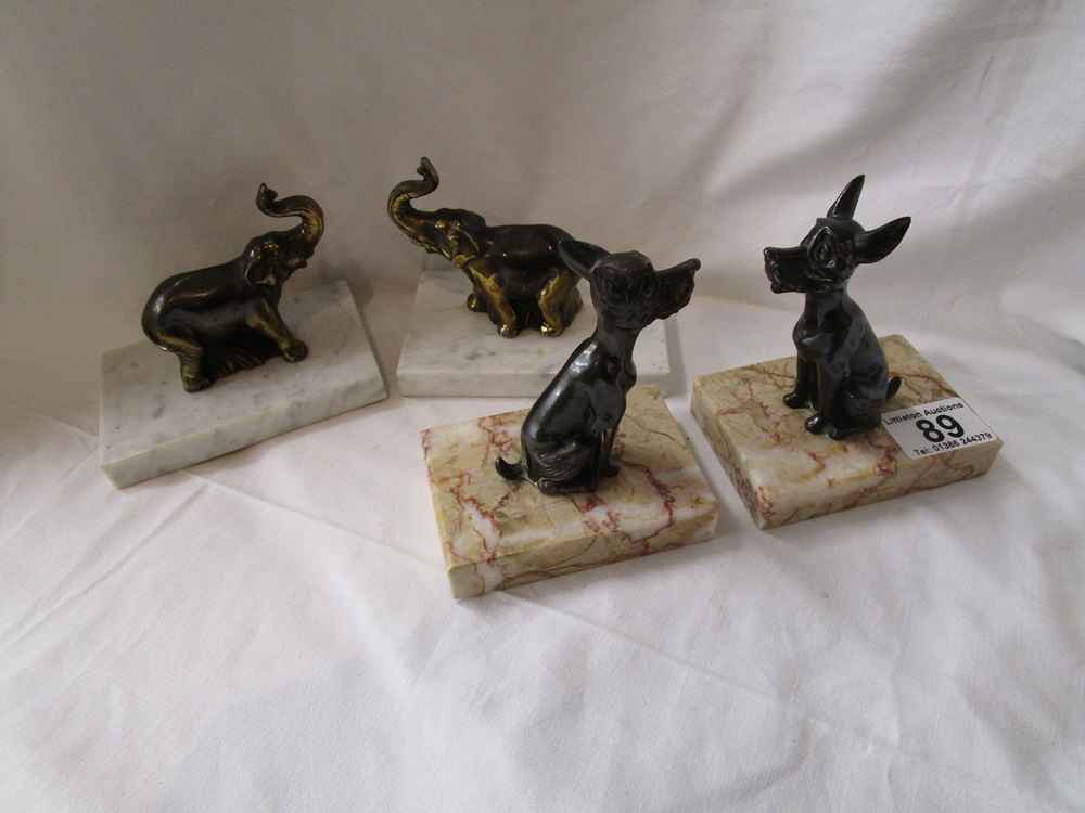 2 pairs of Art Deco Elephant & dog marble based bookends