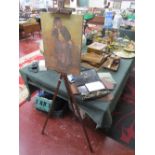 Easel, paintings & artist equipment