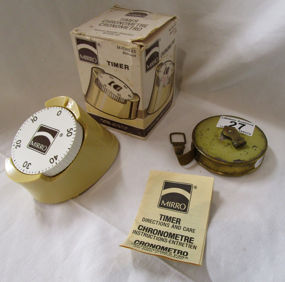 Retro American timer with original box & antique tape measure