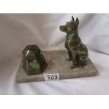 Art Deco dog themed inkwell stand