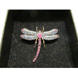 Diamond ruby & sapphire set butterfly brooch
