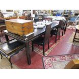 Very large extending Oriental themed dining table and 6 chairs