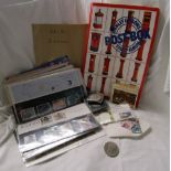 Large box of stamps, coins & cigarette cards