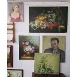 5 oils on canvas - 2 portraits & 3 still life